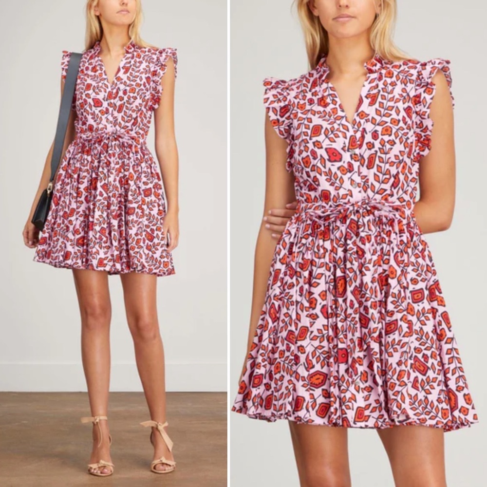 Xirena Leanna Ruffle Mini Shirt Dress in Positano Pink NWOT Size XS